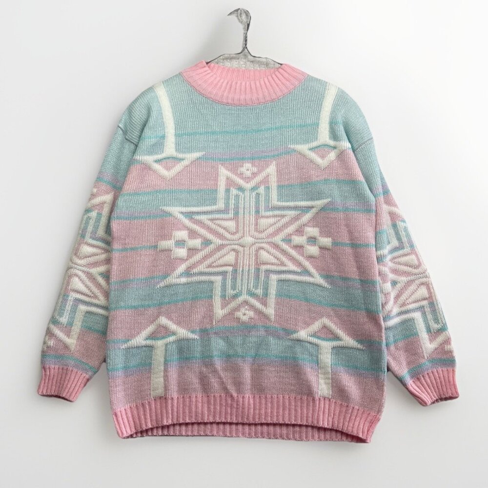 VTGPatsy's Place Wom Sz M  Retro Pastel Glitter Pink / Blue Winter Knit Sweater